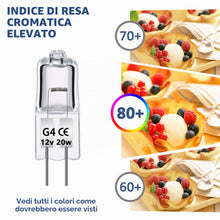Carica l'immagine nel visualizzatore di Gallery, Caldarax 12 Pezzi Lampadina Alogena G4 20W 12V Dimmerabile, 280LM, Bianco Caldo 2700K, Lampadine G4 Alogene Bi-Pin Base 