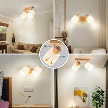Carica l'immagine nel visualizzatore di Gallery, Plafoniera Lampada da Soffitto 2 Faretti Orientabili, Legno Faretti da Soffitto Faretto da Parete Vintage Plafoniera 2 L