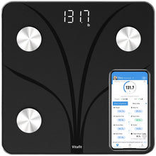 Carica l'immagine nel visualizzatore di Gallery, Vitafit Bilancia Pesapersone Impedenziometrica, Pesatura Professionale in Fabbrica dal 2001, App Sync 13 Composizione Corporea Incluso BMI, Grasso Corporeo e Cuscoli, 182kg Nero