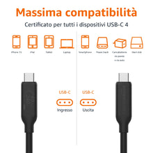 Carica l'immagine nel visualizzatore di Gallery, Amazon Basics Cavo USB4, 40Gbps, 1m, 240W, Compatibile con Thunderbolt 3/4, Nero, Video 8K, da USB-C a USB-C, Cavo di Ri