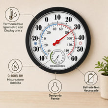 Carica l'immagine nel visualizzatore di Gallery, Termometro e igrometro per interni ed esterni - Termometro da parete da 25 cm che indica la temperatura ambiente, l'umid
