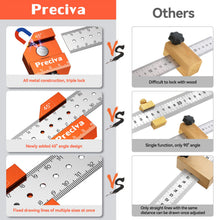 Carica l'immagine nel visualizzatore di Gallery, Righello Falegname, Preciva Carpentiere Posizionamento, Steel Ruler, Righellidi Misurazione Dell'angolo, Righello di Mis