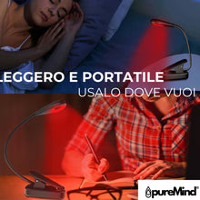 Carica l'immagine nel visualizzatore di Gallery, Puremind Lampada Lettura Luce Rossa con Pinza USB Ricaricabile - Senza Luce Blu + Flicker Free - Collo Flessibile 360º +