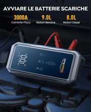 Carica l&#39;immagine nel visualizzatore di Gallery, YaberAuto Avviatore Emergenza per Auto, 21800mAh Booster Avviamento Auto/Moto,12V Starter Batteria Auto (Fino a 9L Benzina e 8L Diesel) con Compressore 150PSI,Display,Torcia,160W DC e 2 Porte USB