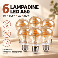 Carica l'immagine nel visualizzatore di Gallery, Voltix 6 Pezzi Lampadine LED Filamento A60 E27 4W 2700K