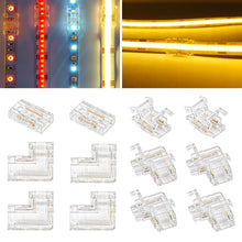 Carica l'immagine nel visualizzatore di Gallery, 12 connettori per strisce LED COB LED, connettori angolari trasparenti, connettore LED, 10 mm, 2 poli, senza saldatura, 
