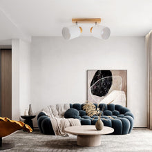 Carica l'immagine nel visualizzatore di Gallery, Plafoniera Lampada da Soffitto 2 Faretti Orientabili, Legno Faretti da Soffitto Faretto da Parete Vintage Plafoniera 2 L