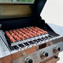 Carica l'immagine nel visualizzatore di Gallery, Set Spiedini Barbecue in Acciaio Inox, 30 Spiedini per Barbecue da 40cm e 2 Supporti a 9 Posizioni, Accessori Barbecue P