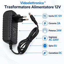 Carica l'immagine nel visualizzatore di Gallery, Trasformatore Alimentatore USB 12V Con Spina EU, da Presa Casa AC220V a DC 12V (24W 12V 2A)