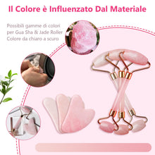 Carica l'immagine nel visualizzatore di Gallery, GUGUG Rullo in Quarzo Rosa e Gua Sha per Massaggio di Viso,Collo e Corpo