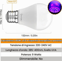 Carica l'immagine nel visualizzatore di Gallery, Onforu 2 Pezzi 9W Lampadine UV LED, Luce Nera Lampadine E27, Black Light, Illuminazione Ultravioletto per Party Feste Di