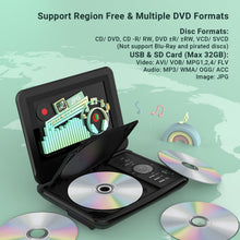 Carica l'immagine nel visualizzatore di Gallery, POFOTO Lettore DVD Portatile 9,5'' con Schermo HD Ruotabile 7,5'', Batteria 4-6 Ore, Supporto Multiformato Dischi/SD/USB, Antiurto, Riproduzione Memoria, Sync TV e Proiettore, con Caricatore per Auto
