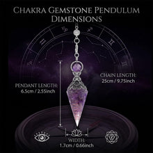 Carica l'immagine nel visualizzatore di Gallery, Set di 2 Pendoli Esoterici, Ametista e 7 Chakra, con Catena in Metallo e Sacchetto in Velluto, Pendoli in Cristallo e Re