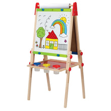 Carica l'immagine nel visualizzatore di Gallery, Hape Lavagna Multiattività, Lavagna per Bambini Double Face Vincitrice di Premi con Cavalletto e Supporto Regolabile in Altezza, Rullo di Carta, Lavagna Bianca, Calamite e Tre Vasetti di Pittura