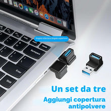 Carica l'immagine nel visualizzatore di Gallery, Set di 2 adattatori da USB-A a USB-A ad angolo di 90 gradi, U-S-B 3.2 10 Gbps, trasferimento ad alta velocità, compatibi