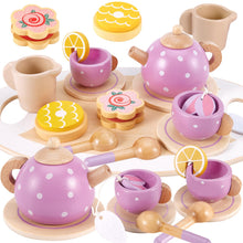 Carica l&#39;immagine nel visualizzatore di Gallery, AOLEVA Set da Tè Giocattoli in Legno, Set Cucina Legno Bambini Accessori Cucina Giocattolo Servizio da Tè Gioco di Imitazione Regalo per Bambini Bambina 3 4 5 Anni