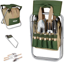 Carica l'immagine nel visualizzatore di Gallery, BIKAIN Kit di Giardinaggio con Sgabello Pieghevole e 5 Attrezzi - KIT3