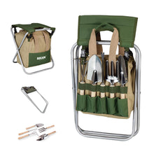 Carica l'immagine nel visualizzatore di Gallery, BIKAIN Kit di Giardinaggio con Sgabello Pieghevole e 5 Attrezzi - KIT3