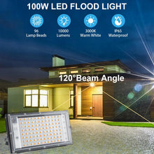 Carica l'immagine nel visualizzatore di Gallery, CREATESTAR 100W Faretto LED da Esterno, Faro LED da Esterno 10000Lm Super Luminosa, 3000K Bianco Caldo Faretti led, IP65