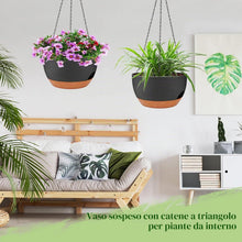 Carica l'immagine nel visualizzatore di Gallery, 2 Pezzi Vasi da Appendere Ø24CM – Vasi Sospesi Autoirriganti in Plastica con Fori di Drenaggio e Sottovaso Rimovibile, V