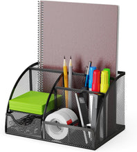 Carica l'immagine nel visualizzatore di Gallery, Detectalia Organizer Scrivania e Portapenne con Cassetto in Rete Metallica e 6 Scomparti, Nero – Organizzatore Portaoggetti Multifunzione per Penne, Note, Clip e Cucitrici, per Ufficio e Casa