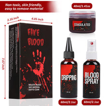 Carica l'immagine nel visualizzatore di Gallery, Set di Sangue Finto, 60ml Sangue Finto Spray e 60ml Sangue Gocciolante e 40ml Gel Coagulato, Trucco per Halloween, Lavabile, per Vestiti, Zombie, Cosplay (set)