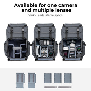 K&F Concept Zaino per Fotocamera Professonale, Borsa Fotocamera Fotografia, Zaino Fotocamera Impermeabile Antifurto, Grande Capacità, Elevata Stabilità, Scomparto per Laptop da 16 Pollici, Grigio