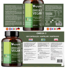 Carica l'immagine nel visualizzatore di Gallery, VEGAGENO Omega 3 Vegan – Olio di alghe 2000 mg di origine vegetale con 600 mg di DHA e 300 mg di EPA per dose giornalier