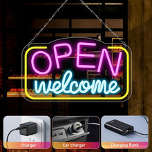 Carica l'immagine nel visualizzatore di Gallery, BYZESTY Segnale Neon Open Welcome, 42 x 23 cm, Insegne Luminose Colorate, Neon LED Open con USB, Regolabile, Acrilico, P
