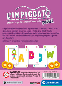 Clementoni - L'Impiccato Versione Tascabile, Mazzo di 100 Carte, per Bambini 6+ Anni e Adulti, Gioco da Tavolo in Formato da Viaggio, 2 Giocatori, Idea Regalo, Made in Italy, Lingua Italiana, 16297