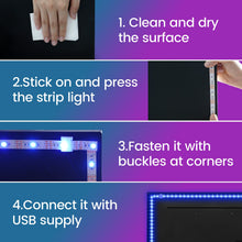 Carica l'immagine nel visualizzatore di Gallery, Enteenly Striscia LED TV 3 m, Striscia luminosa LED Retroilluminazione TV 40-65in, 5050 RGB USB con Telecomando Multicolore FAI DA TE Ritmo Musicale Striscia LED Controllato da APP per HDTV Monitor