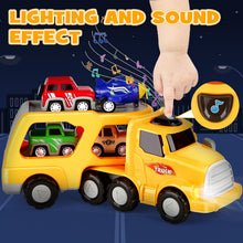 Carica l'immagine nel visualizzatore di Gallery, Aoskie Camion Macchinine 2 3 4 Anni, 5 in 1 con Suoni e Luci, 4 Mini Cars, Giocattolo Regalo per Bambino