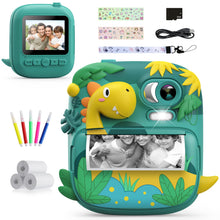 Carica l&#39;immagine nel visualizzatore di Gallery, Macchina Fotografica Bambini Istantanea, CAMCLID 2,4 Pollici Fotocamera Bambini con 32GB Scheda, 12MP/1080P Fotocamera Digitale Bambini Dinosauro, Regali per Ragazzi Ragazze da 3-12 Anni (Verde)