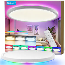 Carica l'immagine nel visualizzatore di Gallery, Plafoniera Led Soffitto, 24W 2160LM Lampada da Soffitto con Telecomando, Moderno 3000K-6500K 7 RGB Colore Plafoniere da 