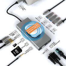 Carica l'immagine nel visualizzatore di Gallery, USB C HUB con Ricarica Wireless, 13 in 1, Docking Station con HDMI 4K, VGA, 2×USB 3.0, USB C 3.0 e 2.0, RJ45 Ethernet, PD 100 W, SD/TF e AUX da 3,5 mm, Compatibile con MacBook Pro e Altri Laptop