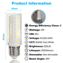 Carica l'immagine nel visualizzatore di Gallery, Lampadina LED E27 5W = 90W 925LM Bianco Fredda 6000K 2 Pezzi