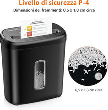 Carica l'immagine nel visualizzatore di Gallery, Amazon Basics - Distruggidocumenti con Taglio Incrociato, 8 Fogli, con Finestra Trasparente, per Documenti e Carte di Credito, Cestino da 14L, Nero