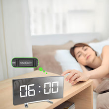 Carica l'immagine nel visualizzatore di Gallery, Retoo Allarme digitale con numeri luminosi, specchio camera da letto, sveglia a specchio con indicatore di temperatura, orologio da tavolo, comodino, soggiorno