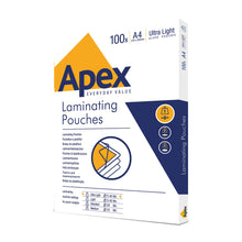 Carica l'immagine nel visualizzatore di Gallery, Fellowes Apex A4 Pouches per la plastificazione, finitura lucida, 100 fogli - Super-Flex - Ideali per documenti e foto