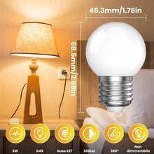 Carica l'immagine nel visualizzatore di Gallery, Lampadina E27 LED, 3W G45/P45 Lampadina LED a goccia Sostituzione 30W, angolo di illuminazione a 360° 3000K bianco caldo
