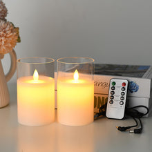 Carica l'immagine nel visualizzatore di Gallery, Lonkenn 2 pezzi Candele LED Ricaricabili, Fiamma Tremolante Candela LED con Bianco Vetro, Ricaricabili Candela con Telec
