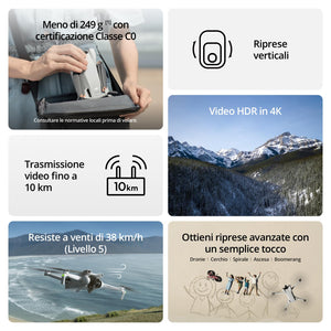 DJI Mini 3 – Mini drone con fotocamera leggero e pieghevole con video in 4K HDR, autonomia di 38 minuti, Riprese verticali native e funzioni intelligenti, C0