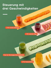 Carica l'immagine nel visualizzatore di Gallery, JUILIST Centrifuga Frutta e Verdura, 400W Estrattore di Succo a Freddo con 65 MM Bocca Larga, 3 Velocità, Acciaio Inox, Piedi Antiscivolo, Includi Spazzola, Facile Pulizia, Senza BPA (argento)
