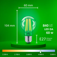 Carica l'immagine nel visualizzatore di Gallery, PHILIPS Ultra Efficient - Ultra energy saving lights, E27 LED light source, 60W, A60, cool white, pack of 1, clear