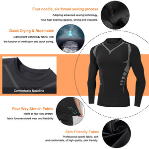 Smatstyle Maglietta Compressione Uomo Traspirante da Asciugatura Rapida Maglia Termica Manica Lunga per Allenamento Palestra Corsa (IT, Testo, L, Regular, Regular, Nero)
