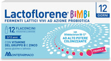 Carica l'immagine nel visualizzatore di Gallery, Lactoflorene Bimbi, Integratore Fermenti Lattici per l'Equilibrio Intestinale, con Zinco e Vitamine B, Gusto Fragola, 12 Flaconcini, Senza Glutine e Senza Lattosio
