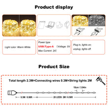 Carica l'immagine nel visualizzatore di Gallery, 2 x luce stringa LED, 20 x LED 2M / 6.6Ft esterno/interno alimentatore USB impermeabile per camera da letto, cortile, ma