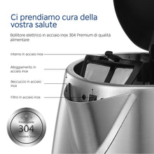 Carica l&#39;immagine nel visualizzatore di Gallery, Midea Bollitore Elettrico 1,7L, Acciaio Inox, Kettle senza BPA, 2200 W, Bollitore Acqua con indicatore del livello dell&#39;acqua, indicatore LED, Base di rotazione a 360°