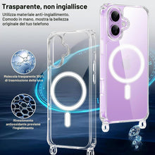 Carica l'immagine nel visualizzatore di Gallery, Magnetica Trasparente Cover per iPhone 17 con Cordino, Compatibile con Magsafe, Trasparente Ultra Sottile Silicone TPU A
