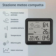 Carica l'immagine nel visualizzatore di Gallery, ADE Piccola stazione meteorologica digitale con sensore esterno e previsioni meteo | temperatura interna ed esterna | Um